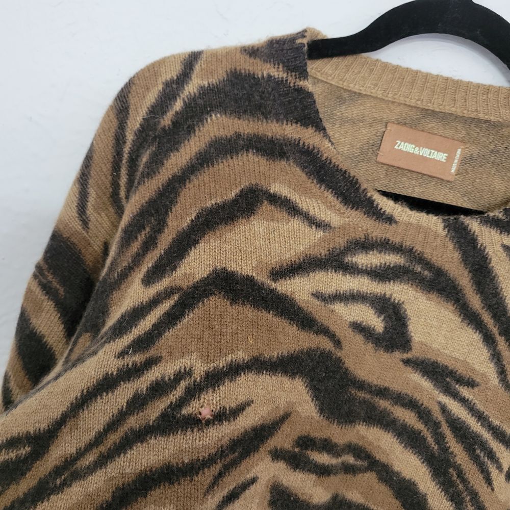 Zadig & Voltaire Tan and Black Tiger-Print Crewneck Sweater - Picture 4 of 10